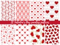 Set of St. Valentine`s Day seamless patterns; vector backgrounds. Royalty Free Stock Photo